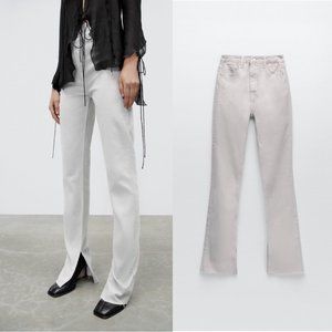 Zara Gray High Rise Slim Flare Split Hem Jeans 8 NWT